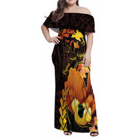 Papua New Guinea Independence Day Family Matching Off Shoulder Maxi Dress and Hawaiian Shirt 50th Anniversary Papua Niu Gini Bird Of Paradise LT14