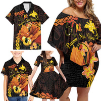 Papua New Guinea Independence Day Family Matching Off Shoulder Short Dress and Hawaiian Shirt 50th Anniversary Papua Niu Gini Bird Of Paradise LT14