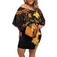 Papua New Guinea Independence Day Family Matching Off Shoulder Short Dress and Hawaiian Shirt 50th Anniversary Papua Niu Gini Bird Of Paradise LT14