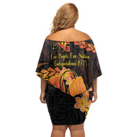Papua New Guinea Independence Day Family Matching Off Shoulder Short Dress and Hawaiian Shirt 50th Anniversary Papua Niu Gini Bird Of Paradise LT14