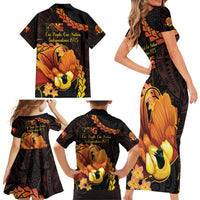 Papua New Guinea Independence Day Family Matching Short Sleeve Bodycon Dress and Hawaiian Shirt 50th Anniversary Papua Niu Gini Bird Of Paradise LT14
