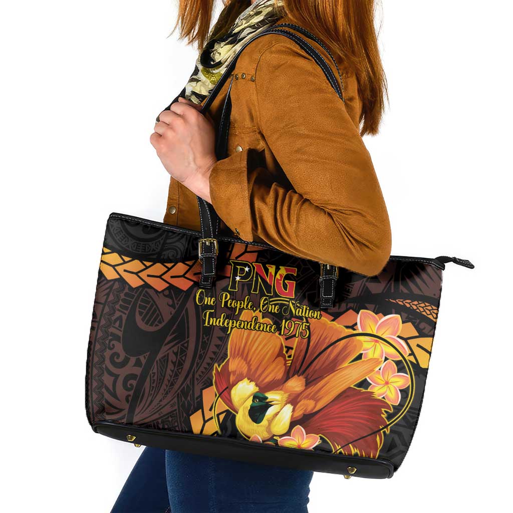 Papua New Guinea Independence Day Leather Tote Bag 50th Anniversary Papua Niu Gini Bird Of Paradise LT14