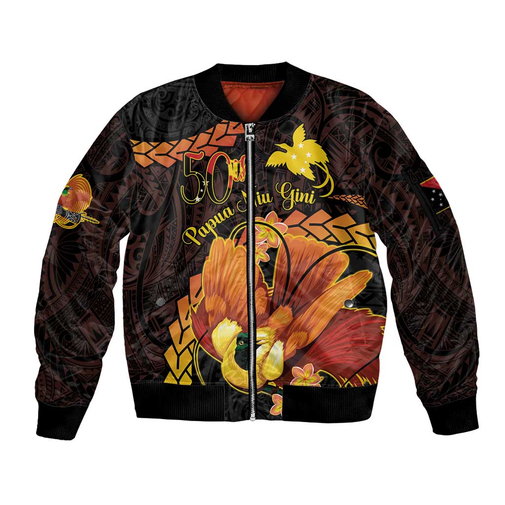Papua New Guinea Independence Day Sleeve Zip Bomber Jacket 50th Anniversary Papua Niu Gini Bird Of Paradise LT14