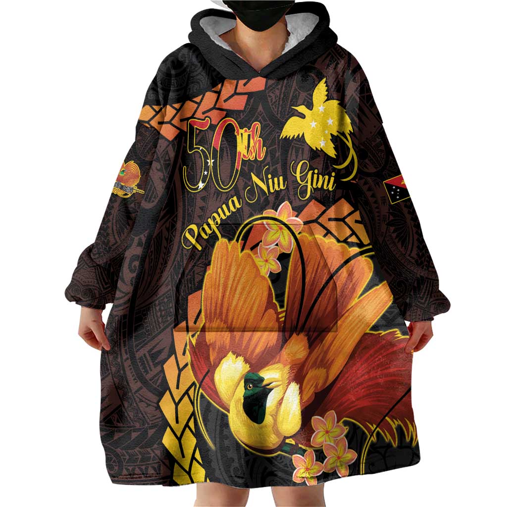 Papua New Guinea Independence Day Wearable Blanket Hoodie 50th Anniversary Papua Niu Gini Bird Of Paradise LT14