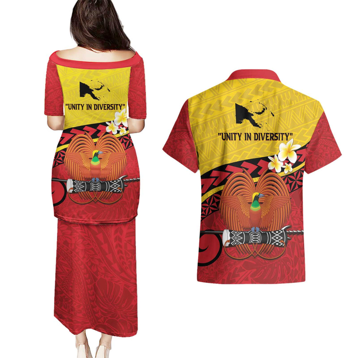 Papua New Guinea Independence Day Couples Matching Puletasi and Hawaiian Shirt Since 1975 Unity In Diversity