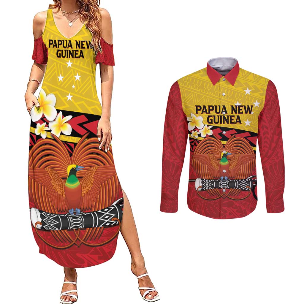Papua New Guinea Independence Day Couples Matching Summer Maxi Dress and Long Sleeve Button Shirt Since 1975 Unity In Diversity
