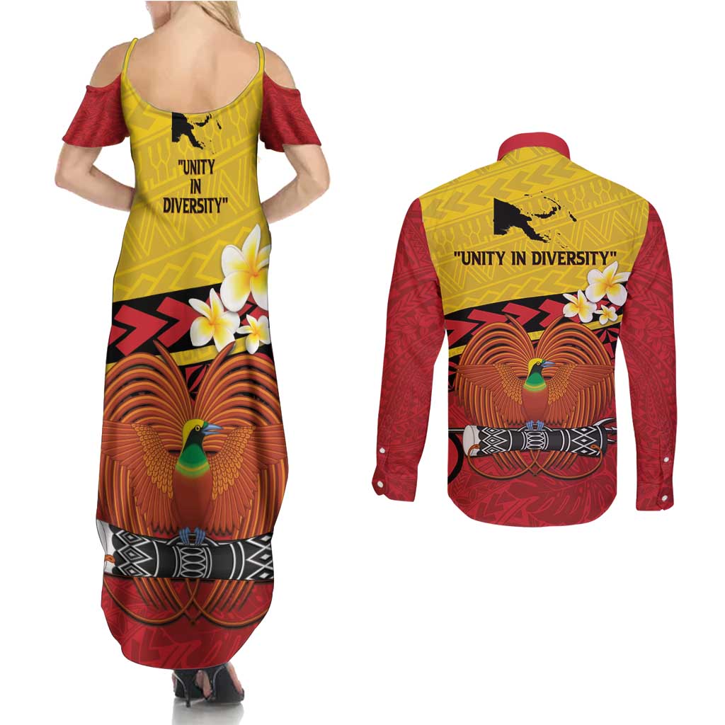 Papua New Guinea Independence Day Couples Matching Summer Maxi Dress and Long Sleeve Button Shirt Since 1975 Unity In Diversity