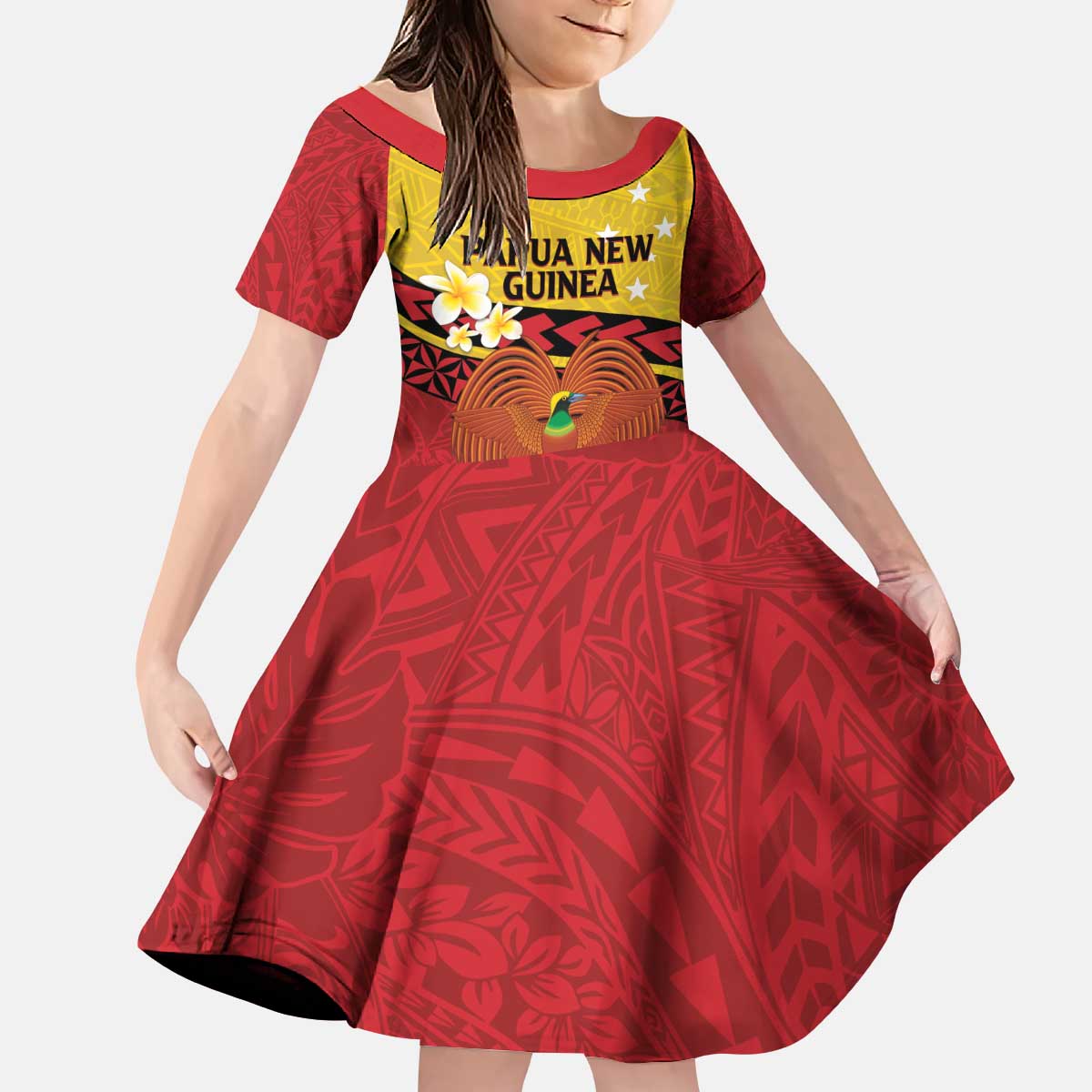 Papua New Guinea Independence Day Kid Short Sleeve Dress Since 1975 Unity In Diversity LT14 KID Red - Polynesian Pride