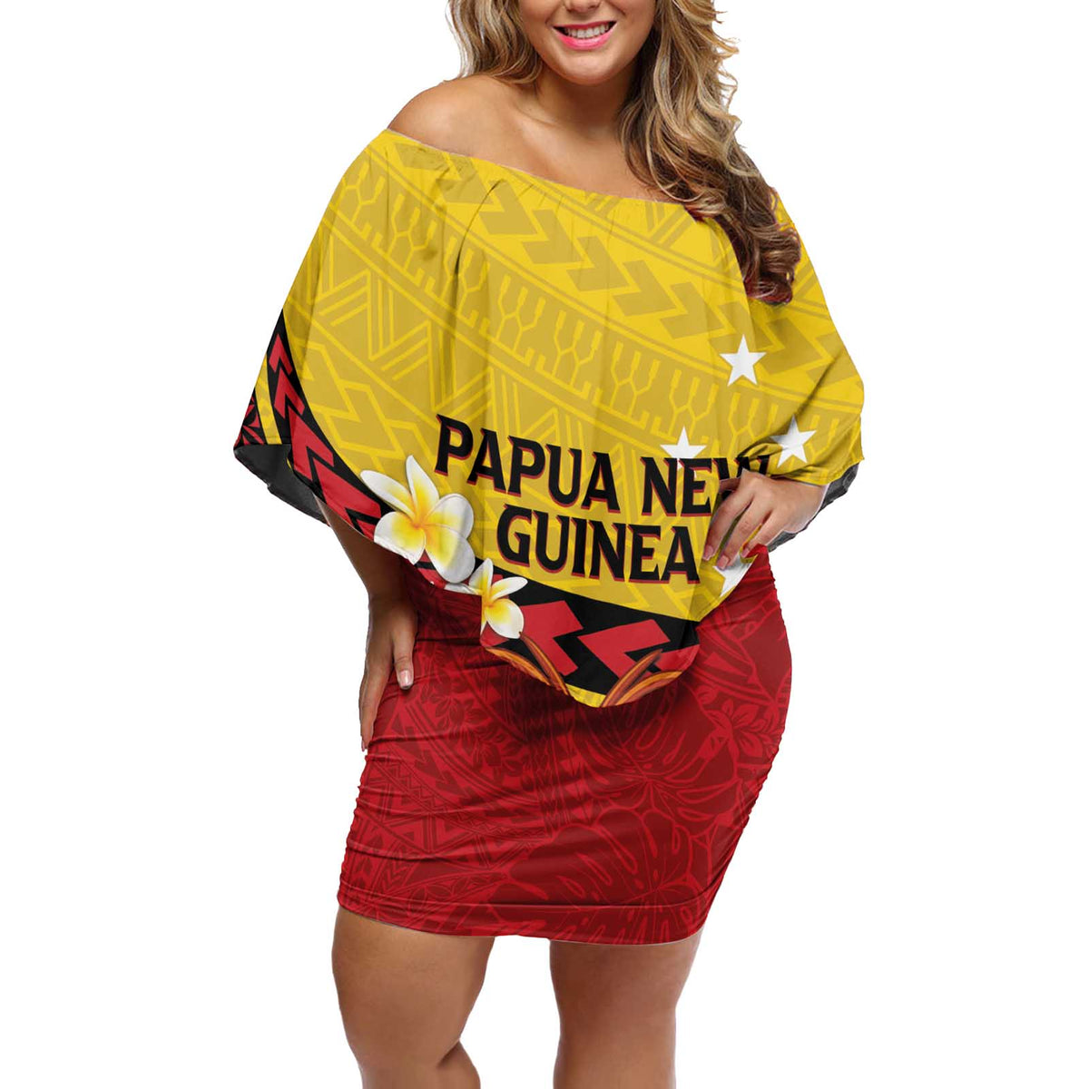 Papua New Guinea Independence Day Off Shoulder Short Dress Since 1975 Unity In Diversity LT14 Women Red - Polynesian Pride