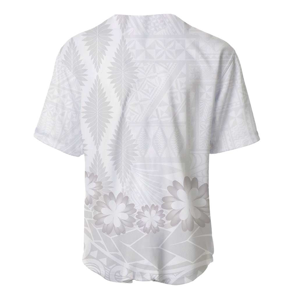 Tonga White Sunday Baseball Jersey Manuia le Aso Sa o Tamaiti Heilala With Ngatu Pattern LT14 - Polynesian Pride
