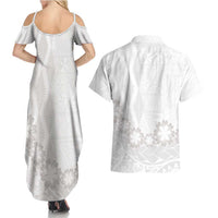 Tonga White Sunday Couples Matching Summer Maxi Dress and Hawaiian Shirt Manuia le Aso Sa o Tamaiti Heilala With Ngatu Pattern