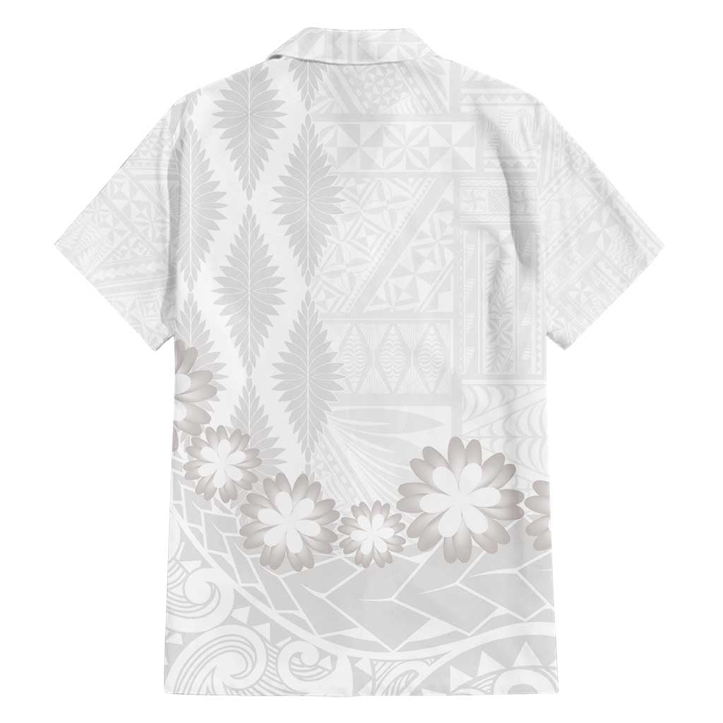 Tonga White Sunday Family Matching Long Sleeve Bodycon Dress and Hawaiian Shirt Manuia le Aso Sa o Tamaiti Heilala With Ngatu Pattern