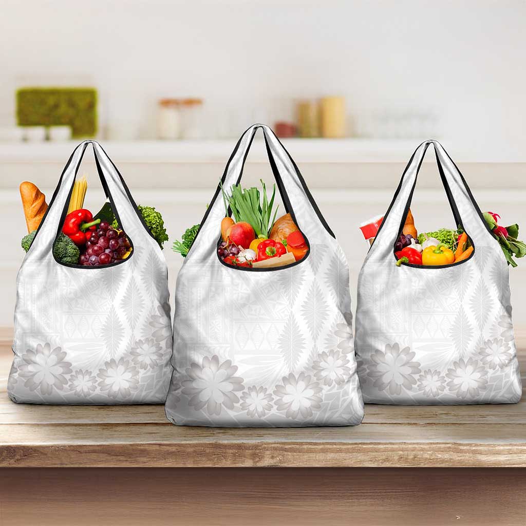 Tonga White Sunday Grocery Bag Manuia le Aso Sa o Tamaiti Heilala With Ngatu Pattern