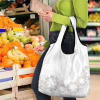 Tonga White Sunday Grocery Bag Manuia le Aso Sa o Tamaiti Heilala With Ngatu Pattern