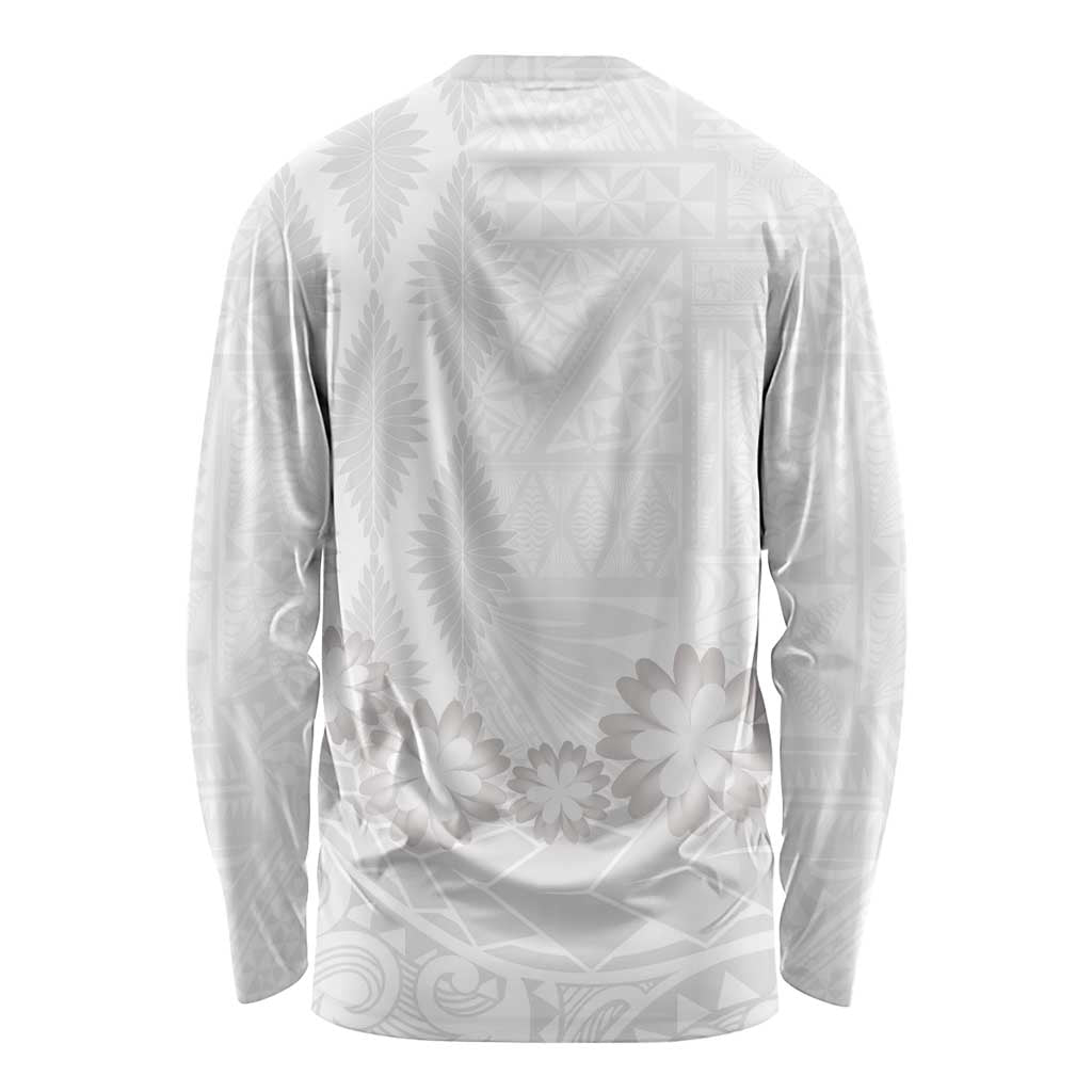 Tonga White Sunday Long Sleeve Shirt Manuia le Aso Sa o Tamaiti Heilala With Ngatu Pattern
