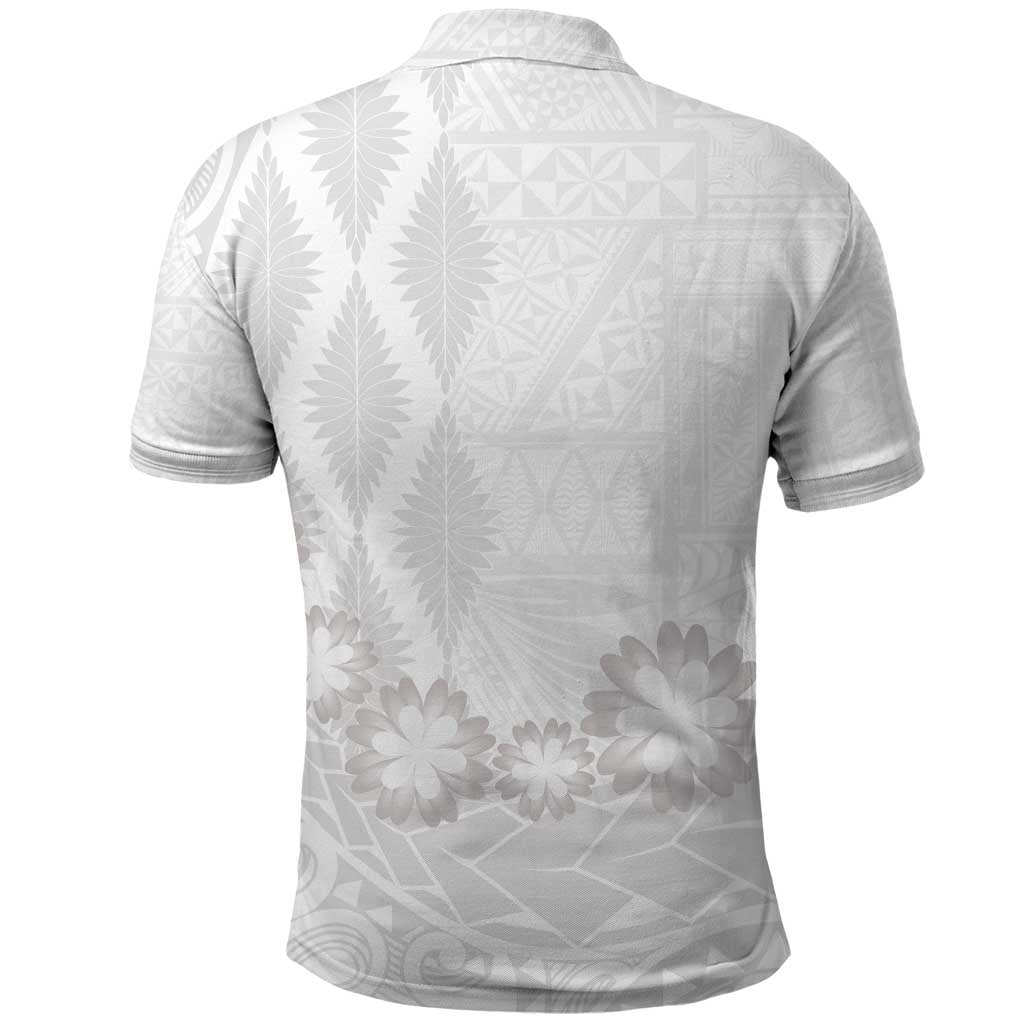 Tonga White Sunday Polo Shirt Manuia le Aso Sa o Tamaiti Heilala With Ngatu Pattern