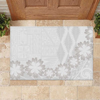 Tonga White Sunday Rubber Doormat Manuia le Aso Sa o Tamaiti Heilala With Ngatu Pattern LT14 White - Polynesian Pride