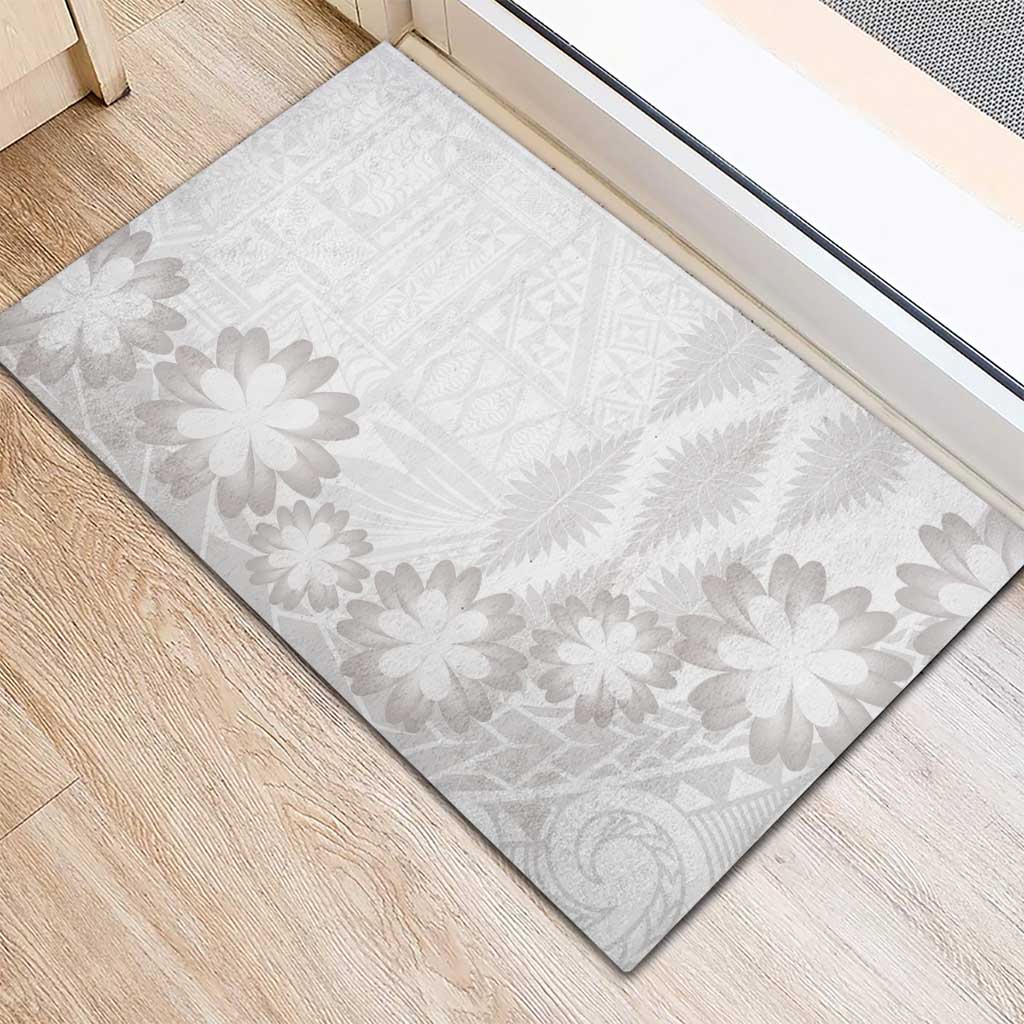 Tonga White Sunday Rubber Doormat Manuia le Aso Sa o Tamaiti Heilala With Ngatu Pattern LT14 - Polynesian Pride
