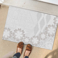 Tonga White Sunday Rubber Doormat Manuia le Aso Sa o Tamaiti Heilala With Ngatu Pattern LT14 - Polynesian Pride