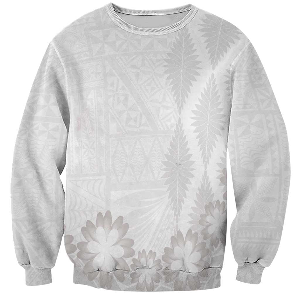 Tonga White Sunday Sweatshirt Manuia le Aso Sa o Tamaiti Heilala With Ngatu Pattern LT14 Unisex White - Polynesian Pride