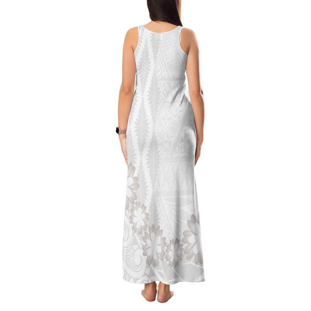 Tonga White Sunday Tank Maxi Dress Manuia le Aso Sa o Tamaiti Heilala With Ngatu Pattern