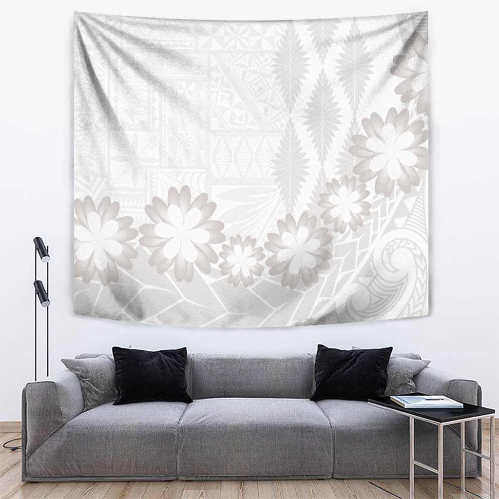 Tonga White Sunday Tapestry Manuia le Aso Sa o Tamaiti Heilala With Ngatu Pattern LT14 White - Polynesian Pride
