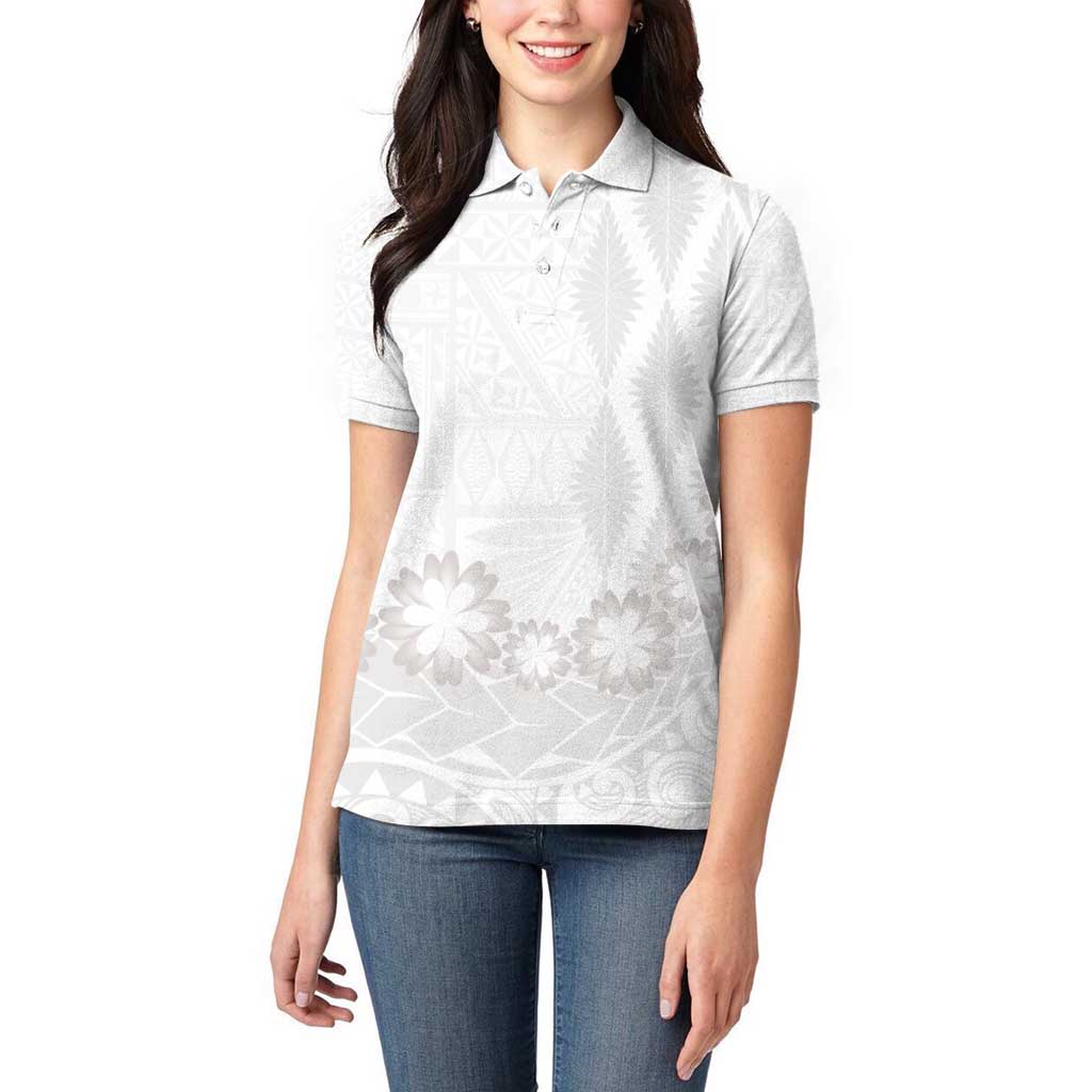 Tonga White Sunday Women Polo Shirt Manuia le Aso Sa o Tamaiti Heilala With Ngatu Pattern