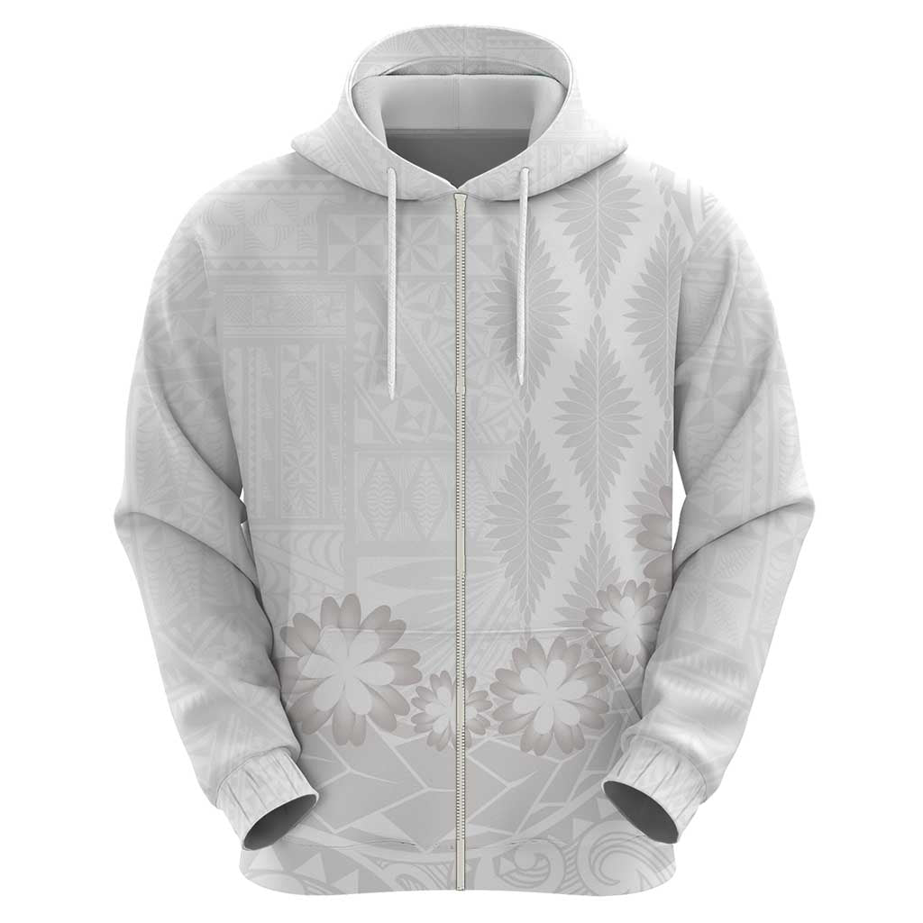 Tonga White Sunday Zip Hoodie Manuia le Aso Sa o Tamaiti Heilala With Ngatu Pattern