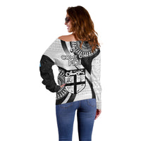 Fiji Rugby Off Shoulder Sweater World Cup 2023 Go Champions Fijian Tapa Black Version LT14 - Polynesian Pride