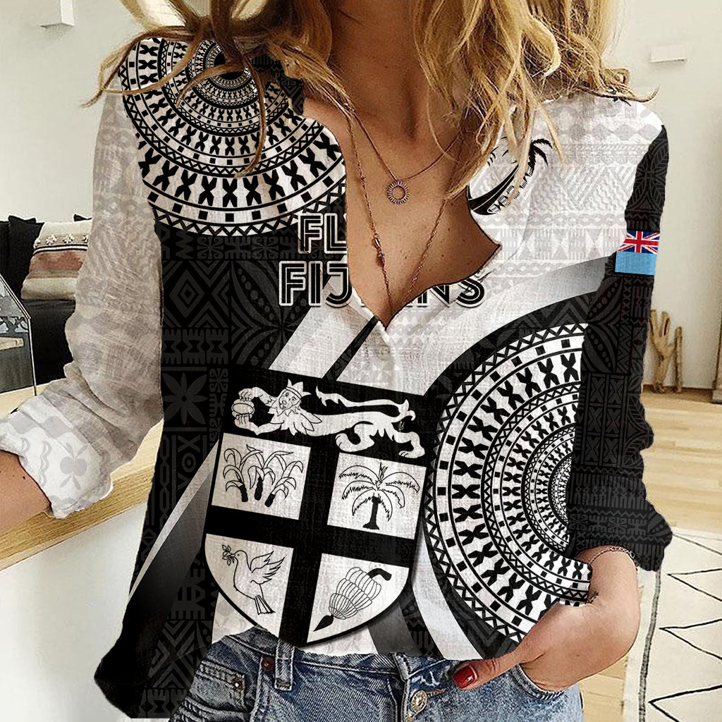 Fiji Rugby Women Casual Shirt World Cup 2023 Go Champions Fijian Tapa Black Version LT14 Female Black - Polynesian Pride