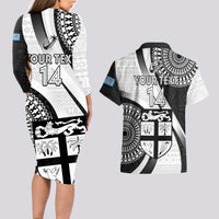 Custom Fiji Rugby Couples Matching Long Sleeve Bodycon Dress and Hawaiian Shirt World Cup 2023 Go Champions Fijian Tapa Black Version LT14 - Polynesian Pride