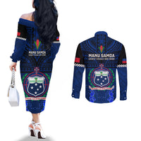 Samoa Rugby Couples Matching Off The Shoulder Long Sleeve Dress and Long Sleeve Button Shirts World Cup 2023 Go Champions Manu Samoa LT14 - Polynesian Pride