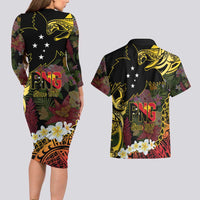 Papua New Guinea 50th Independence Anniversary Couples Matching Long Sleeve Bodycon Dress and Hawaiian Shirt Independen Stet bilong Papua Niu Gini LT14