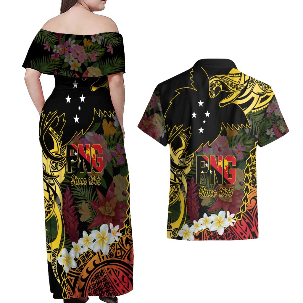 Papua New Guinea 50th Independence Anniversary Couples Matching Off Shoulder Maxi Dress and Hawaiian Shirt Independen Stet bilong Papua Niu Gini LT14