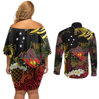 Papua New Guinea 50th Independence Anniversary Couples Matching Off Shoulder Short Dress and Long Sleeve Button Shirt Independen Stet bilong Papua Niu Gini LT14