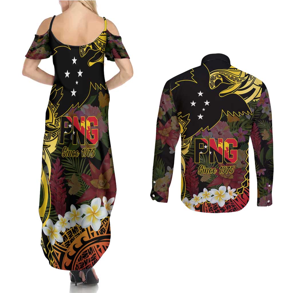 Papua New Guinea 50th Independence Anniversary Couples Matching Summer Maxi Dress and Long Sleeve Button Shirt Independen Stet bilong Papua Niu Gini LT14