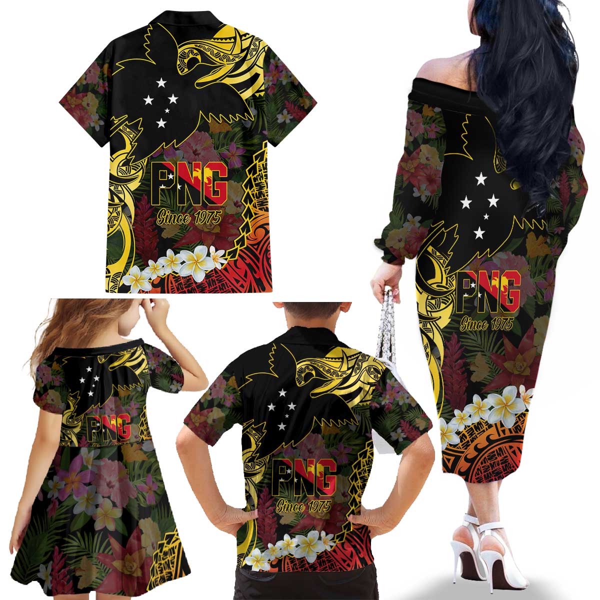 Papua New Guinea 50th Independence Anniversary Family Matching Off The Shoulder Long Sleeve Dress and Hawaiian Shirt Independen Stet bilong Papua Niu Gini LT14