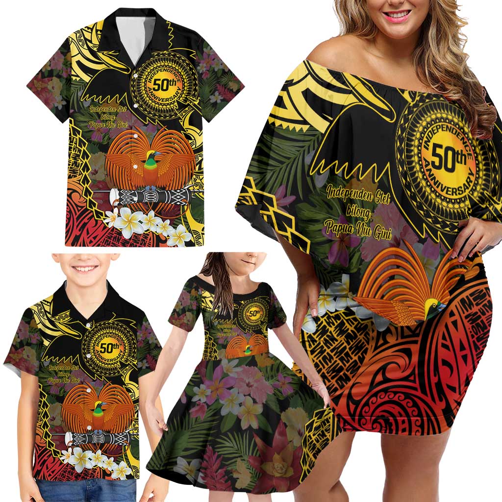Papua New Guinea 50th Independence Anniversary Family Matching Off Shoulder Short Dress and Hawaiian Shirt Independen Stet bilong Papua Niu Gini LT14