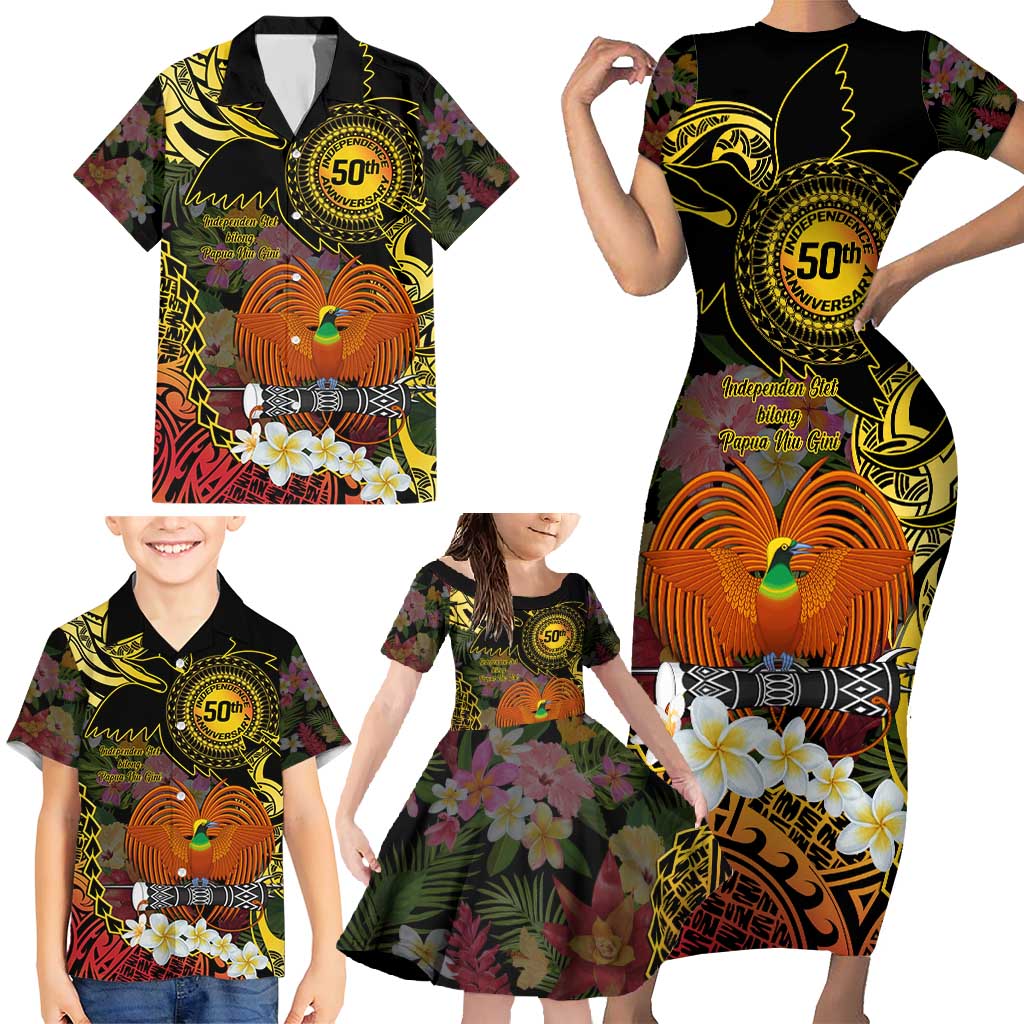 Papua New Guinea 50th Independence Anniversary Family Matching Short Sleeve Bodycon Dress and Hawaiian Shirt Independen Stet bilong Papua Niu Gini LT14