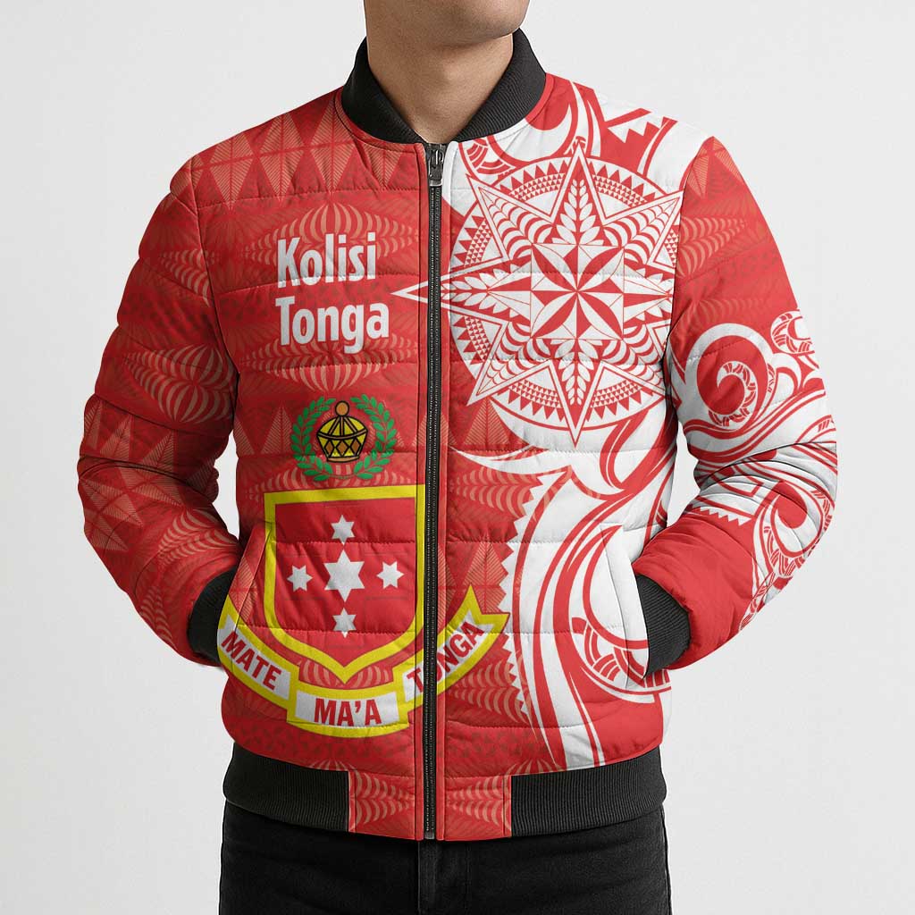 Personalised Kolisi Tonga Bomber Puffer Jacket Mate Maa Tonga Ngatu Pattern - Polynesian Pride