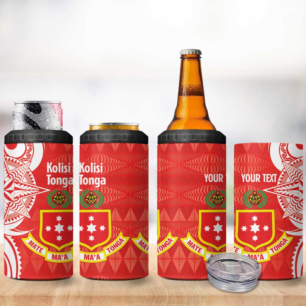 Personalised Kolisi Tonga 4 in 1 Can Cooler Tumbler Mate Maa Tonga Ngatu Pattern - Polynesian Pride