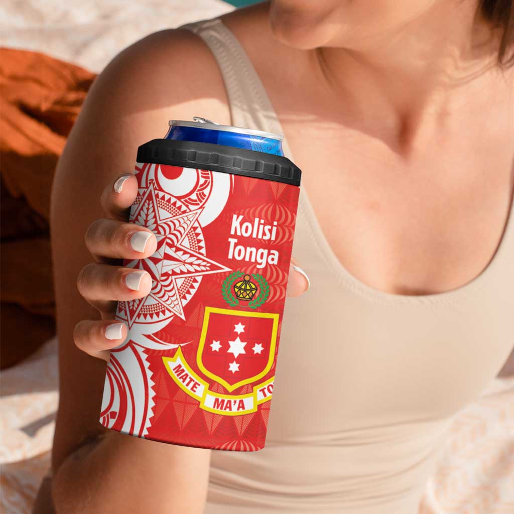 Personalised Kolisi Tonga 4 in 1 Can Cooler Tumbler Mate Maa Tonga Ngatu Pattern - Polynesian Pride