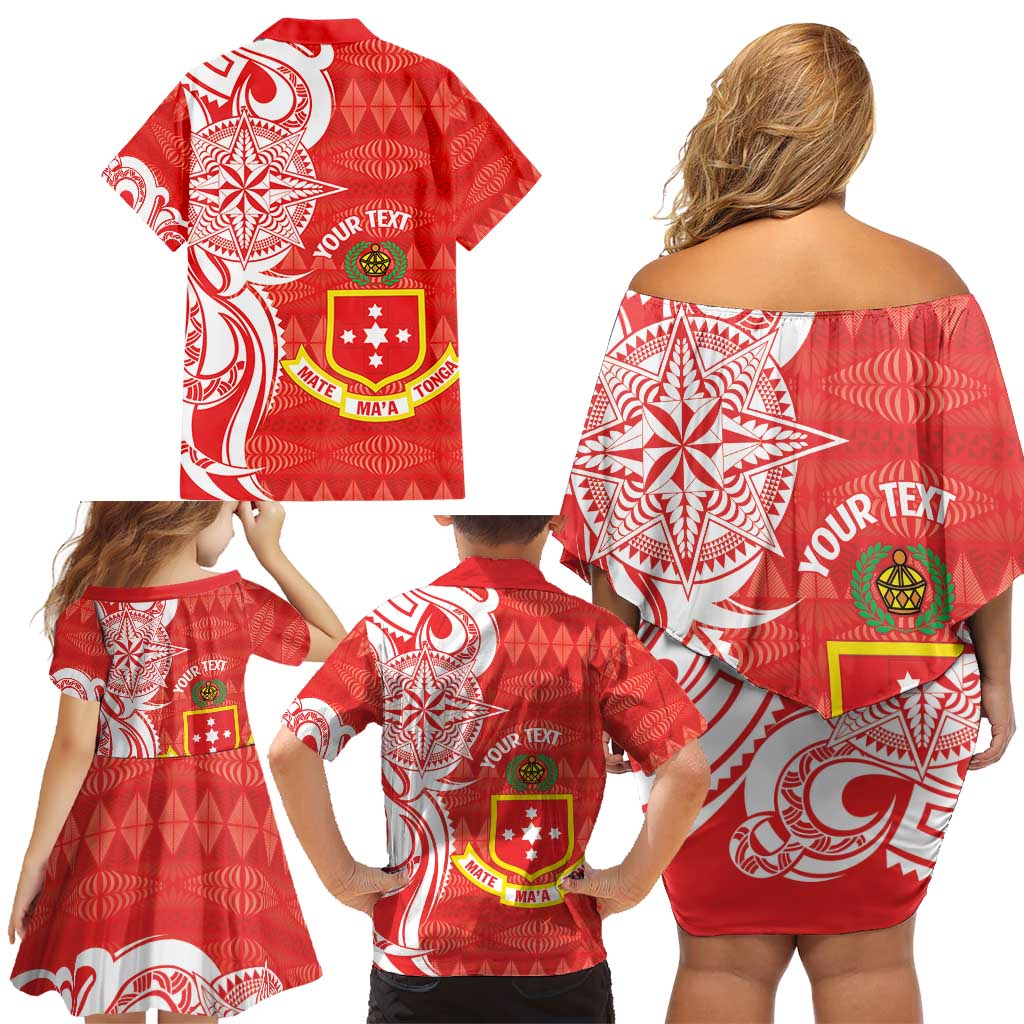 Personalised Kolisi Tonga Family Matching Off Shoulder Short Dress and Hawaiian Shirt Mate Maa Tonga Ngatu Pattern - Polynesian Pride