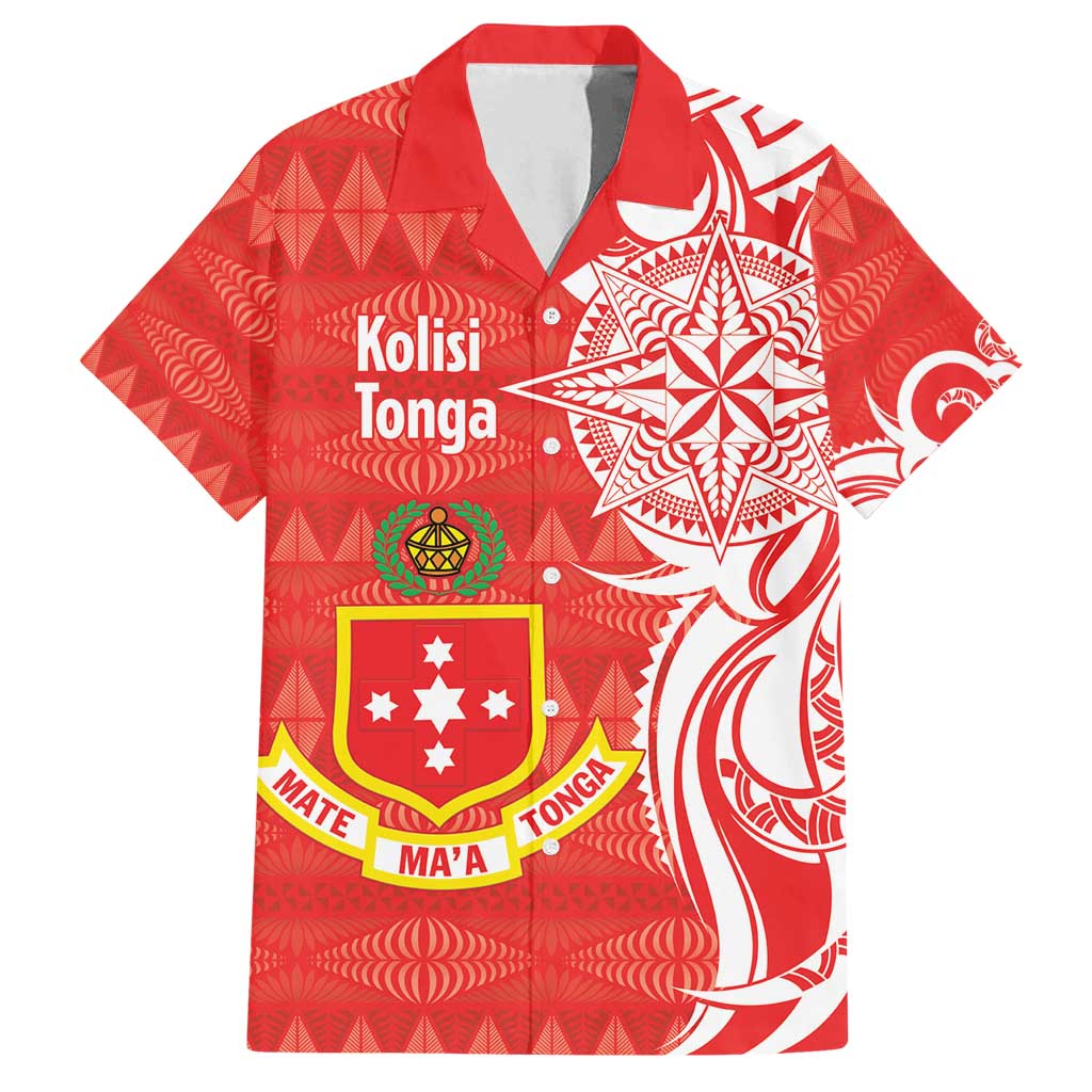 Personalised Kolisi Tonga Family Matching Off Shoulder Short Dress and Hawaiian Shirt Mate Maa Tonga Ngatu Pattern - Polynesian Pride