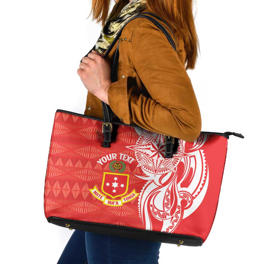 Personalised Kolisi Tonga Leather Tote Bag Mate Maa Tonga Ngatu Pattern - Polynesian Pride
