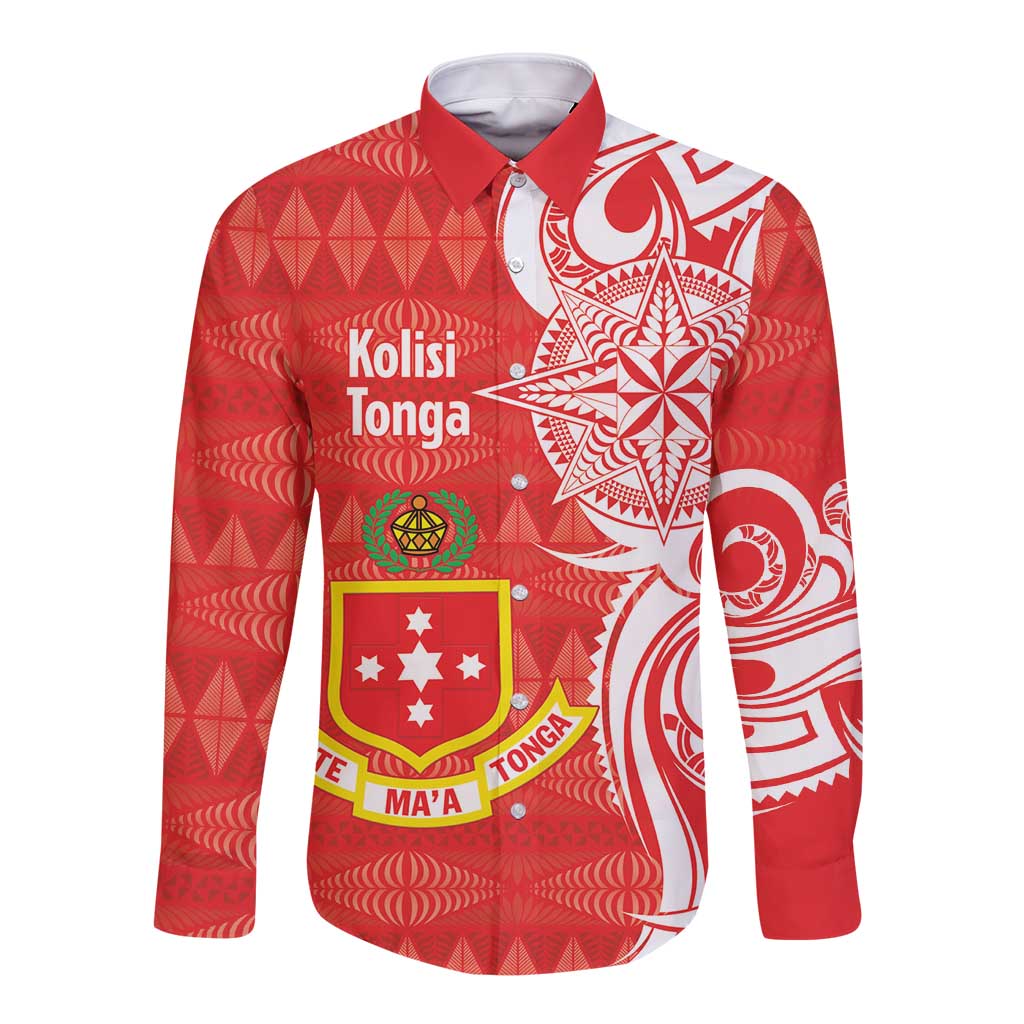 Personalised Kolisi Tonga Long Sleeve Button Shirt Mate Maa Tonga Ngatu Pattern - Polynesian Pride