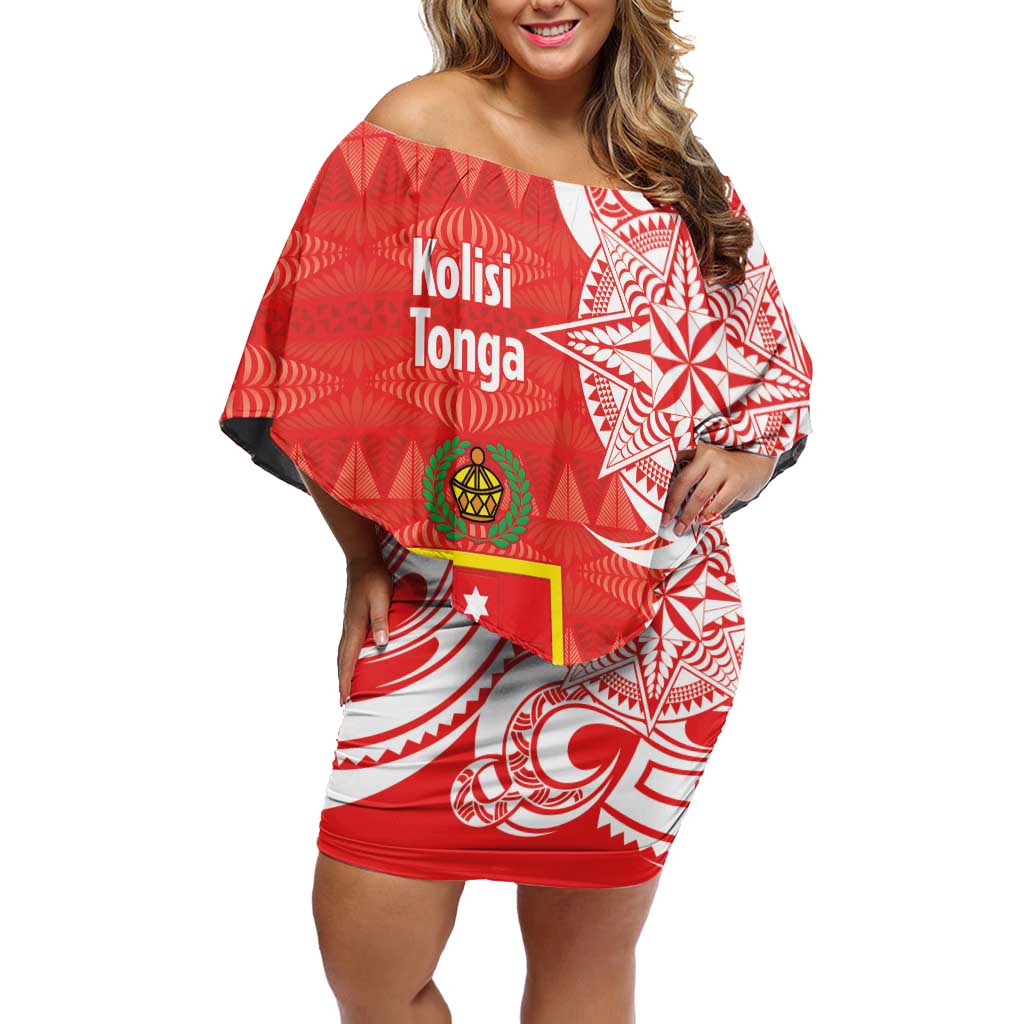 Personalised Kolisi Tonga Off Shoulder Short Dress Mate Maa Tonga Ngatu Pattern - Polynesian Pride