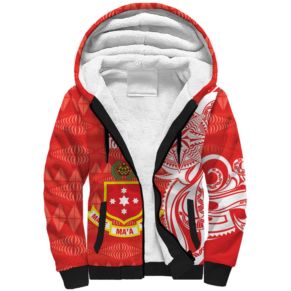 Personalised Kolisi Tonga Sherpa Hoodie Mate Maa Tonga Ngatu Pattern - Polynesian Pride