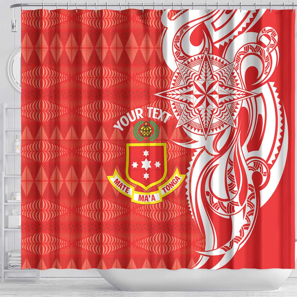 Personalised Kolisi Tonga Shower Curtain Mate Maa Tonga Ngatu Pattern - Polynesian Pride