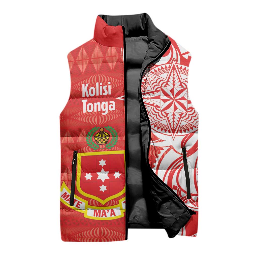 Personalised Kolisi Tonga Sleeveless Puffer Jacket Mate Maa Tonga Ngatu Pattern - Polynesian Pride